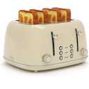 Toaster 4 Slice, Retro Stainless with 6 Bread Shade Settings,1.5''Wide Slots Toaster with Cancel/Defrost/Reheat Functions,Dual Independent Control Panel, Removal Crumb Tray (Cream)