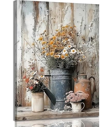 Rustic Farmhouse Daisy Floral Canvas Wall art Vintage Neutral Country Painting Picture Wall Decor Flower Still Life BotanicalPoster Print Artwork for Bathroom Living Room Bedroom Home Decoration