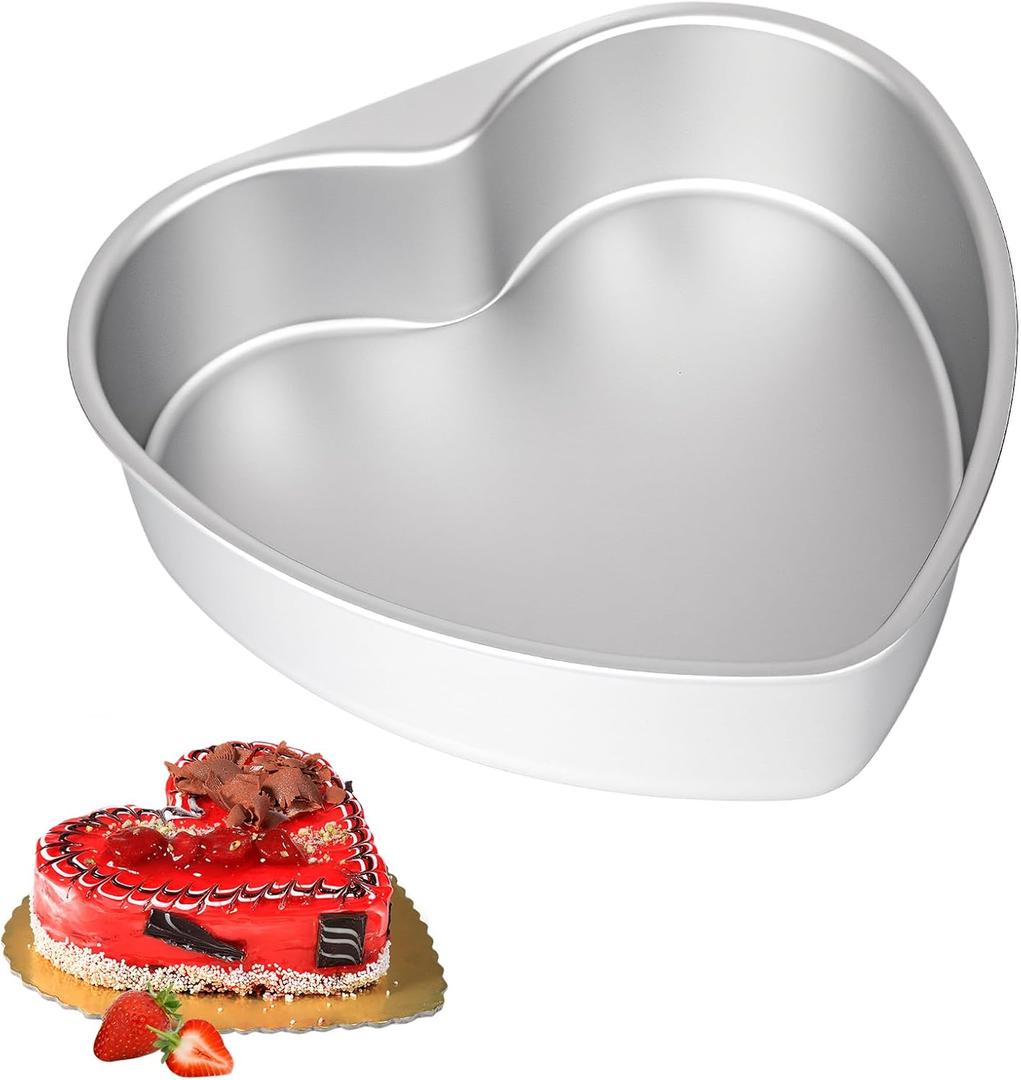 HEYYUMI Heart Shaped Cake Pan, 8 Inch, Aluminum, Nonstick, Heart Cake Tin Mold for Baking, Silver