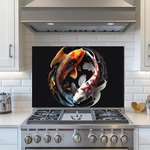 LMSDYSHU Tempered Glass Backsplash for Kitchen, Carp, Frameless, Stove Backsplash Protector for Wall,Easy to Clean, Home Decor (30"x20")