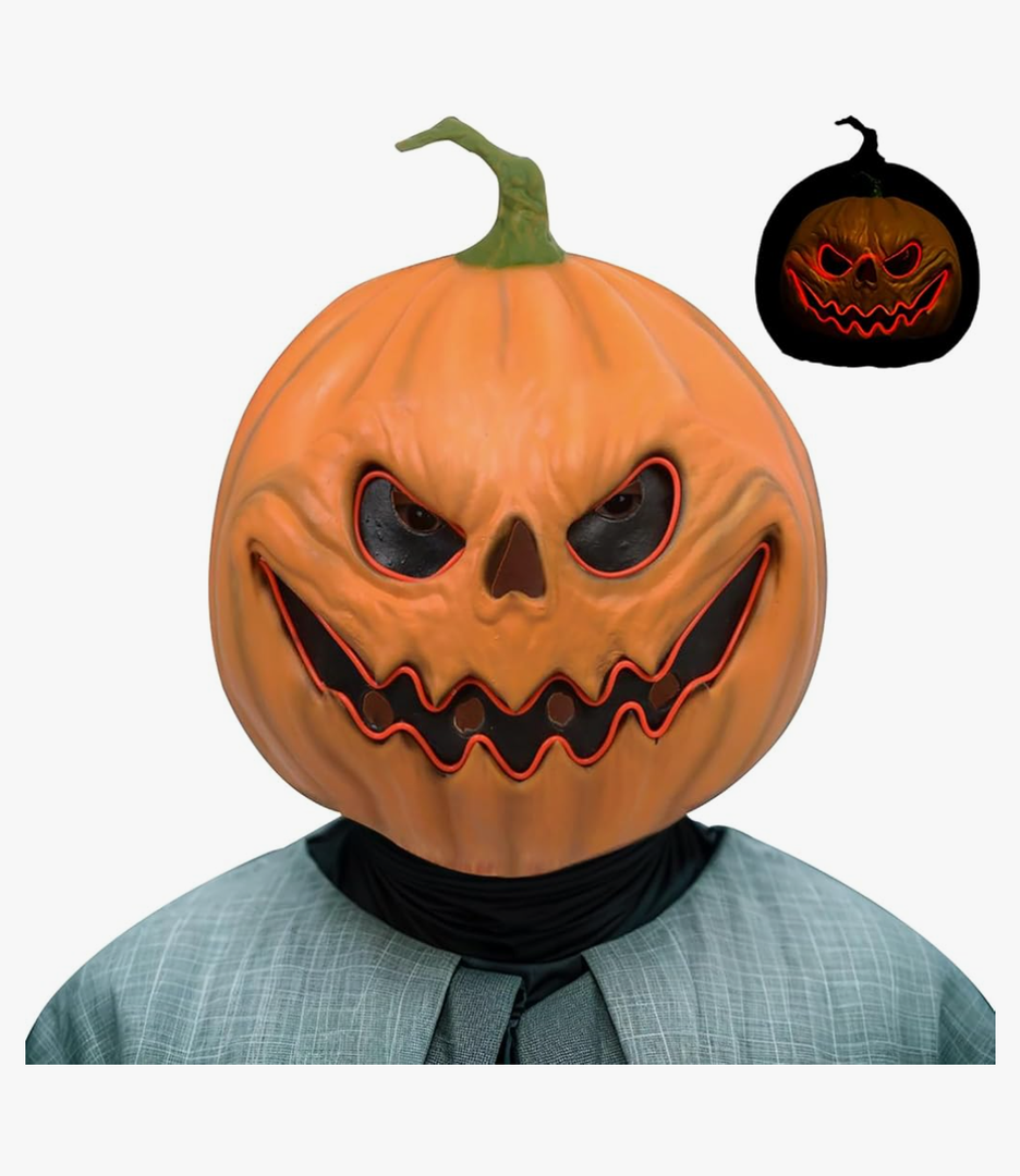 HugOutdoor Halloween Scary Pumpkin Mask Masquerade Cosplay LED Light Latex Pumpkin Full Head Mask for Costume Party