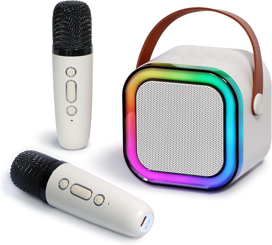 Mini Karaoke Machine for Kids with 2 Wireless Microphones and Lights, Bluetooth Connect Phone to Sing, 4-12+ Year Old Girl Boy Birthday Gifts