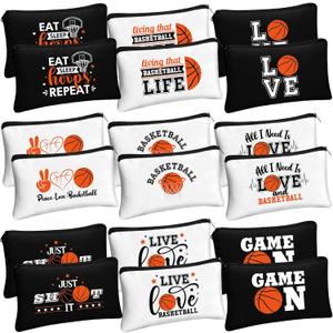 Moukeren 18 Pcs Basketball Gifts for Women Girls Basketball Makeup Bag Accessories Funny Travel Bags Cosmetic Zipper Pouch for Team Players Sport Lovers, 8.27 x 5.12 Inch, Classic