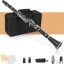 Ktaxon Bb Clarinet for Beginners, Band & Orchestra Musical Instruments 17 Keys B Flat Student Clarinets Set with Cleaning Kit, Case, Mouthpiece, Accessories (Black)