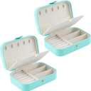 Travel Jewelry Box, PU Leather Small Jewelry Organizer for Women Girls, Double Layer Portable Mini Travel Case Display Storage Holder Boxes for Stud Earrings, Rings, Necklaces, Bracelets (Green 2pcs)