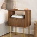 Masupu Night Stand,Mid-Century Modern Bedside Table with Storage Drawer and Open Wood Shelf,Small Gold Frame Side Table for Bedroom,Living Room, Walnut