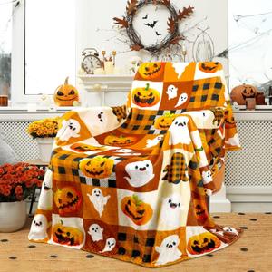 Jansun Halloween Blanket 50 x 60 in Orange Soft Couch Halloween Throw Blanket Living Room Throw for Women Men, Especially for Decor