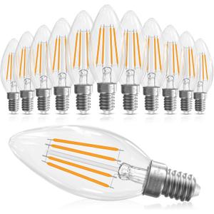 E12 Candelabra Bulb 40 watt Equivalent, E12 LED Bulb Dimmable Chandelier Light Bulbs, B10 Candle Light Bulbs 2700K Soft White, 90+CRI, 400LM, Clear Glass, 12 Pack, Soft White