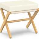 Foldable Foot Stool Ottoman, Modern Foot Rest with Bamboo X Legs & Thick Foam Cushion, Folding Foot Stools Small Padded for Bedroom Living Room, Makeup Vanity Stool Chair (Natural - Beige)