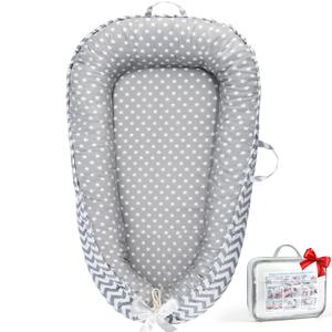 Baby Lounger - Baby Lounger for Newborn 0-24 Months, Breathable Pure Cotton Baby Nest Lounger Cover, Baby Registry Newborn Essentials Gifts, Portable Floor Tummy Time Lounger for Home & Travel (Grey Star)