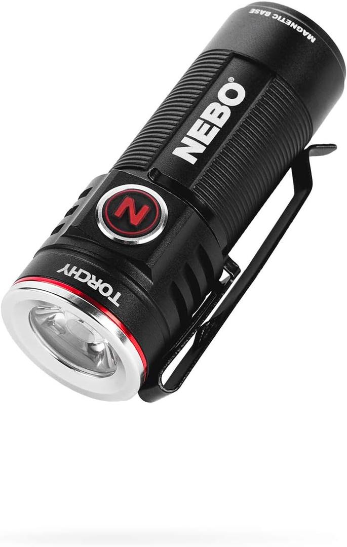 NEBO Torchy Rechargeable Pocket Flashlight | 1,000 Lumens, 5 Light Modes, Magnetic Base & Steel Clip, Water Resistant, LED Mini Flashlight for EDC & Camping, Includes Charging Cable