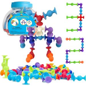 48 Piece Suction Cup Toys Construction Set, Silicone Building Blocks DIY Blocks - Sucker Toy are Fun Bath Toys, Fidget Toys for Toddlers 3-5 Old Boys and Girls, Medium, Small