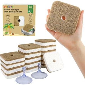 16 Pack Biodegradable Natural Kitchen Sponges, Compostable Cellulose & Coconut Square Scrubber, Dual Sided Dish Sponge for Washing Dishes, Eco Friendly