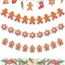Janinka 3 Pack Gingerbread Christmas Decoration Gingerbread Christmas Garland Paper Decor with House Snowflakes Xmas Hanging Tree Decorations for Wall, Door, Yard, Home, Office, Indoor Outdoor