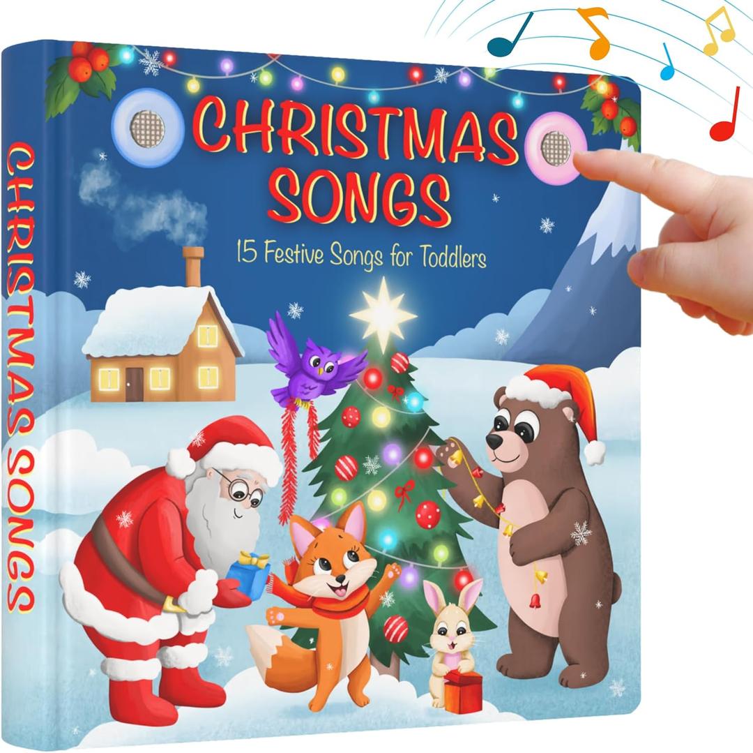 LEARNING BUGS Christmas Songs  Sing Along with 15 Festive Holiday Tunes, Musical Book for Toddlers, 28-Button Music Book, Musical Toys for Toddlers 1-3