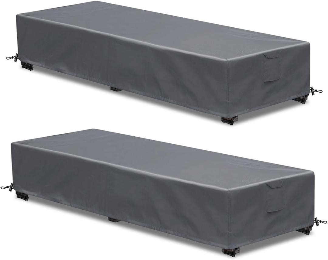 Waterproof Patio Lounge Chair Cover 2 Pack Outdoor Chaise Lounge Covers 600D Weather Resistant Material, UV Protection, Windproof Design Outside Furniture Covers 80" x 28" x 14" H,Grey