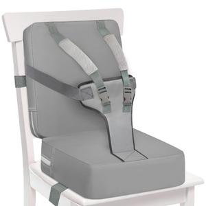Booster Seat for Kitchen Chair, Toddler Harness Booster Seat Dining Table, Anti-Scratch Toddler Booster Seats for Table with Backrest and Safety Buckles, Portable Travel Booster Eating for Kids- Grey