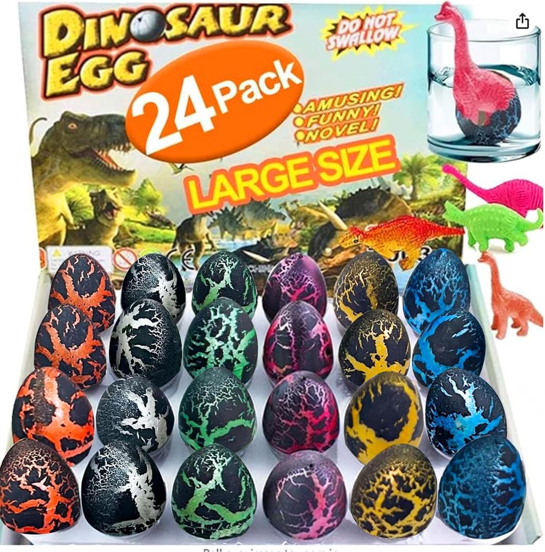 24 Pcs Large Hatching Dinosaur Eggs Dinosaur Birthday Party Favors, Kids Toddlers Goodie Treat Bag Stuffers, Carnival Classroom Prizes, Treasure Box Toys, Boy Girl Grow in Water Dinos Egg Science Kits (Black)