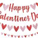 Red Glitter Happy Galentines Day Banner and Valentines Heart Banner Garland Decorations for Happy Galentines Day Banner Party Decorations