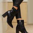 LAICIGO Women's Pointed Toe Ankle Boots Chunky Stacked Heel Side Zipper Faux Leather Ankle Booties, Black, Size 8