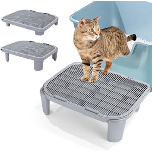 Cat Litter Ramp for Self-Cleaning Cat Litter Box Step Stairs, Double Layer Waterproof Urine Proof Trapping Mat Easy to Clean (19.7x16 Inch, Grey)