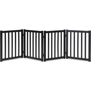 LZRS 4-Panel Wooden Free Standing Foldable Dog Gate Indoor  24" High, Extra Wide Step-Over Safety Pet Gate for Doorways, Stairs, Hallways, Large Spaces & Playpen for Puppies Indoor Use, Black