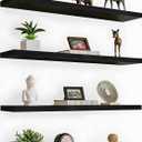 PHPH 36 Inch Wood Floating Shelves for Wall, Wooden Wall Shelves for Bedroom, Set of 4 Black