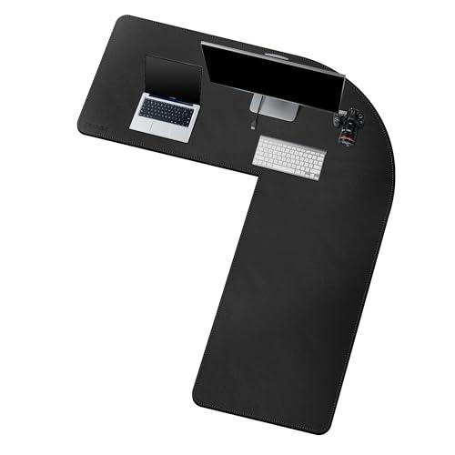 CENNBIE Reversible L Shaped Desk Pad,(‎‎‎‎51"+ 59") x16 Corner Leather Desk Pad,l Shaped Desk Gaming mat,Waterproof l Shaped Leather Mouse pad,Home Office Accessories Corner Desk Mat(Black)