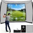 Golf Practice Hitting Net with HD Simulator Screen and Target Cloth, 10x8 FT Golf Driving Net for Indoor, Outdoor, Backyard and Garage with Impact Resistance and Ball Return