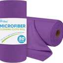 AIDEA Microfiber Cleaning Cloth Roll, 50PK, Reusable Paper Towels Tear Away Cloth, Microfiber Towels for Cars, Lint Free Cleaning Rags for House, Kitchen, Window, 11.5"11.5", Purple