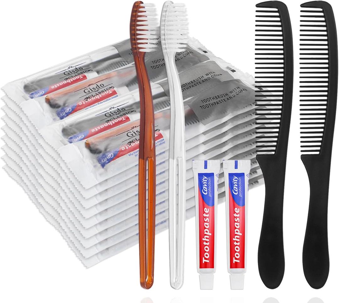 50 Pcs Disposable Toothbrushes with Toothpaste and Comb Individually Wrapped,10g Travel Toothpaste,7inch Black Hair Comb,Toothbrush and Toothpaste Bulk for Hotel,Homeless,AirBnb,Shelter,Charity