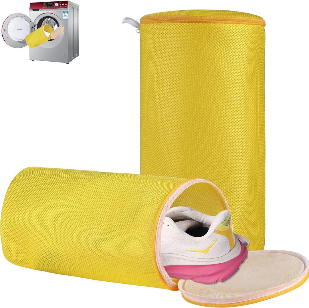 Shoe Washing Machine Bag, Laundry Shoe Bag for Washer and Dryer, Yellow Sandwish Mesh, 2L(8x15in)