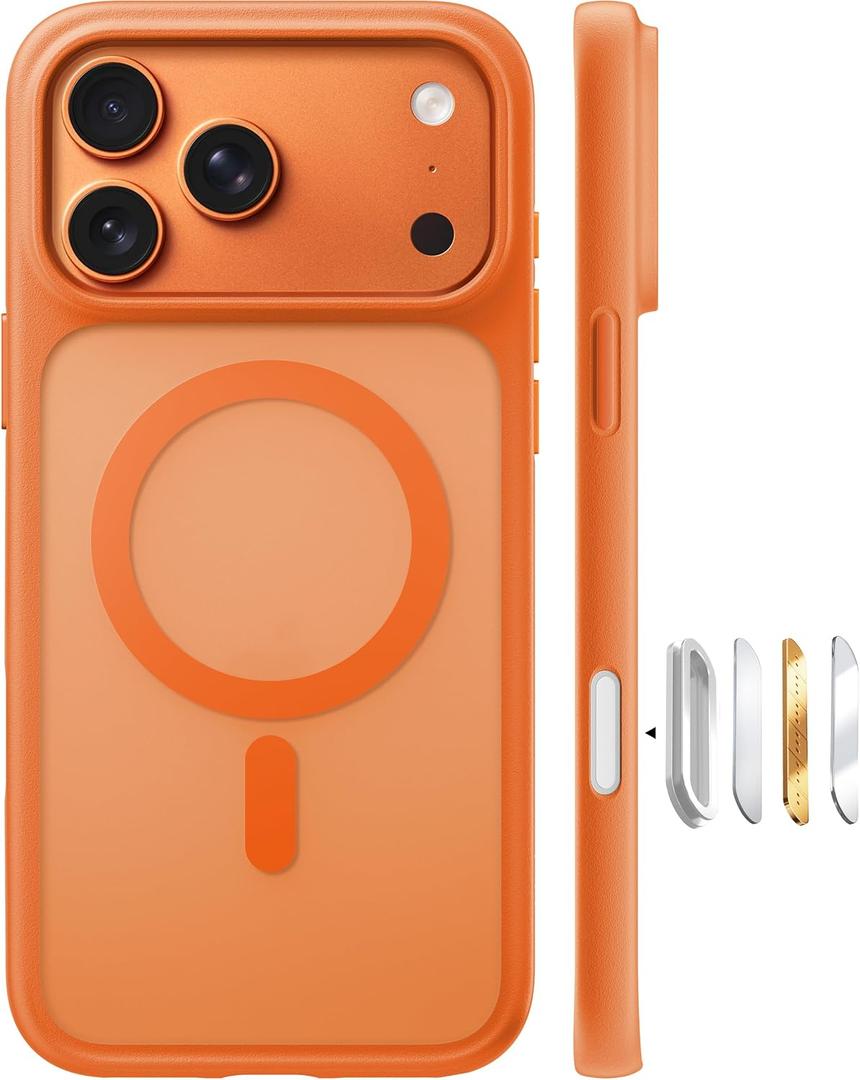 TORRAS Stronger Magnetic & Shockproof for iPhone 17 Pro Max Case, Fit for MagSafe, Military Grade Drop Protection, Camera Control, DIY Button, Slim for iPhone 17 Pro Max Case Translucent Orange
