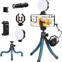 Smartphone Video Microphone vlog Kit for iPhone, Smartphone and Cameras,with LED Light,Phone Holder,Tripod,Microphone,Tripod Mount Adapter for Camera/Phone Video Recording,GUEDIEO