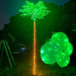 Metal Heavy Duty Palm Tree for Outside Patio, 10.5FT 420 LED Artificial Palm Tree Decor with Coconuts, Lighted Palm Trees Outdoor Pool Tropical Decorations for Home Party Christmas Garden (Green)