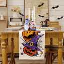 Halloween Pumpkin Spooky Table Runner Witch Hat Spider Webs Burlap Table Runners, Autumn Seasonal Coffee Table Center Decor for Home Kitchen Dining Party Indoor Outdoor 13x90 Inch