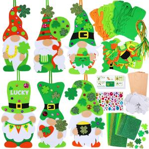 Winlyn 24 Sets St. Patrick's Day Decorations Gnome Shamrock Ornaments DIY St. Pat's Craft Kits Assorted Lucky Four-Leaf Clover Irish Shamrock Foam Stickers for Kids Classroom Home Activity Art Project