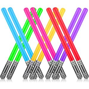 12Pcs Inflatable Light Saber Sword Party Balloons, Light Saber Sword Stick Balloons Set for Costume Fancy Dress Party Favors Halloween Party Supplies Balloons Photo Booth Props (6 Colors)