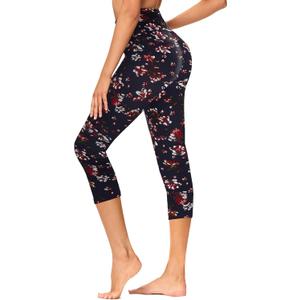GAYHAY High Waisted Capri Leggings for Women - Soft Slim Yoga Pants for Running Cycling Workout (Large-X-Large, B-black Floral)