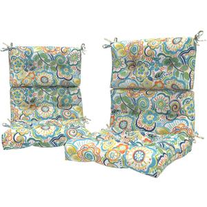 LVTXIII Outdoor Seat/Back Chair Cushion Patio Tufted High Back Cushion, Seasonal Replacement Rocking Chair Cushion with Ties (22 W x 20D, Set of 2, Flower Blue)
