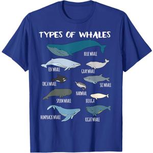 Types Of Whales Cute Ocean Mammals Guide T Shirt T-Shirt Blue 5-6