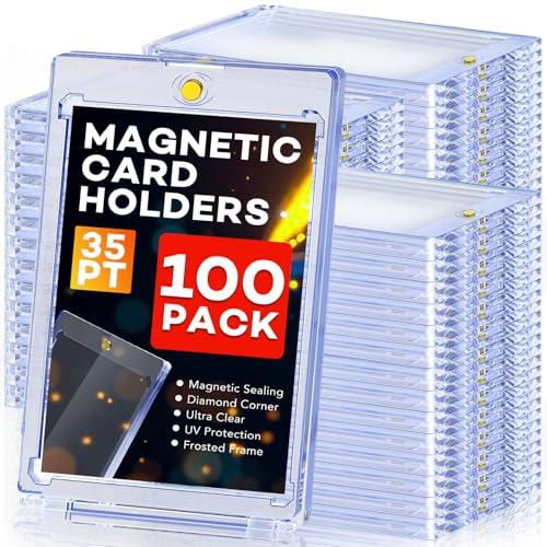 100ct Magnetic Card Holders, Magnetic 35pt One Touch Card Holders, U-V Protection Hard Plastic Display Case for Trading, Sports, Baseball, Football, Game Cards