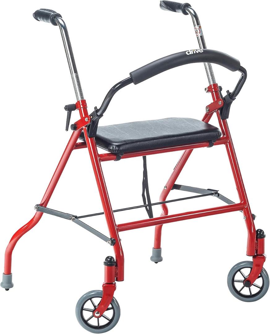 Drive Medical 1239RD Foldable Rollator Walker with Seat, Red, 1 Count (Pack of 1)