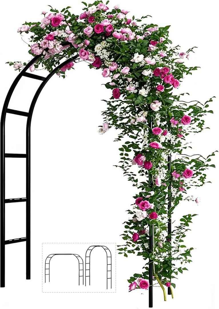 Adorox 7.8ft Garden Arch Trellis for Climbing Plants, Metal Arch Frame, Pumpkin Archway Outdoor Garden Arbors and Arches for Halloween Christmas Birthday Party Baby Shower Decoration(Black), 7.8ft X 4.6ft / 7.5ft X 6.4ft