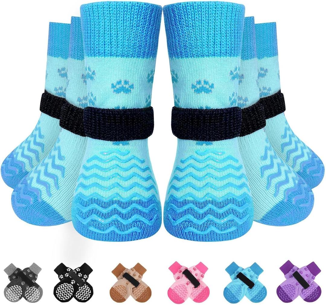 EXPAWLORER 6Pcs Anti Slip Dog Socks to Prevent Licking Paws, Dog Shoes for Hot Pavement Double Sides Dog Boots & Paw Protectors Booties for Hardwood Floors with Grip Small Medium Large Senior Dogs, M