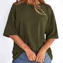 PRETTYGARDEN Women's Oversized Tshirts Going Out Tops | Comfy Cotton Blend, Short Sleeve Crewneck, Drop Shoulder, Loose Fit, Basic Tee, Plain Shirts, Summer Spring, Casual Outfits (Green, XL)