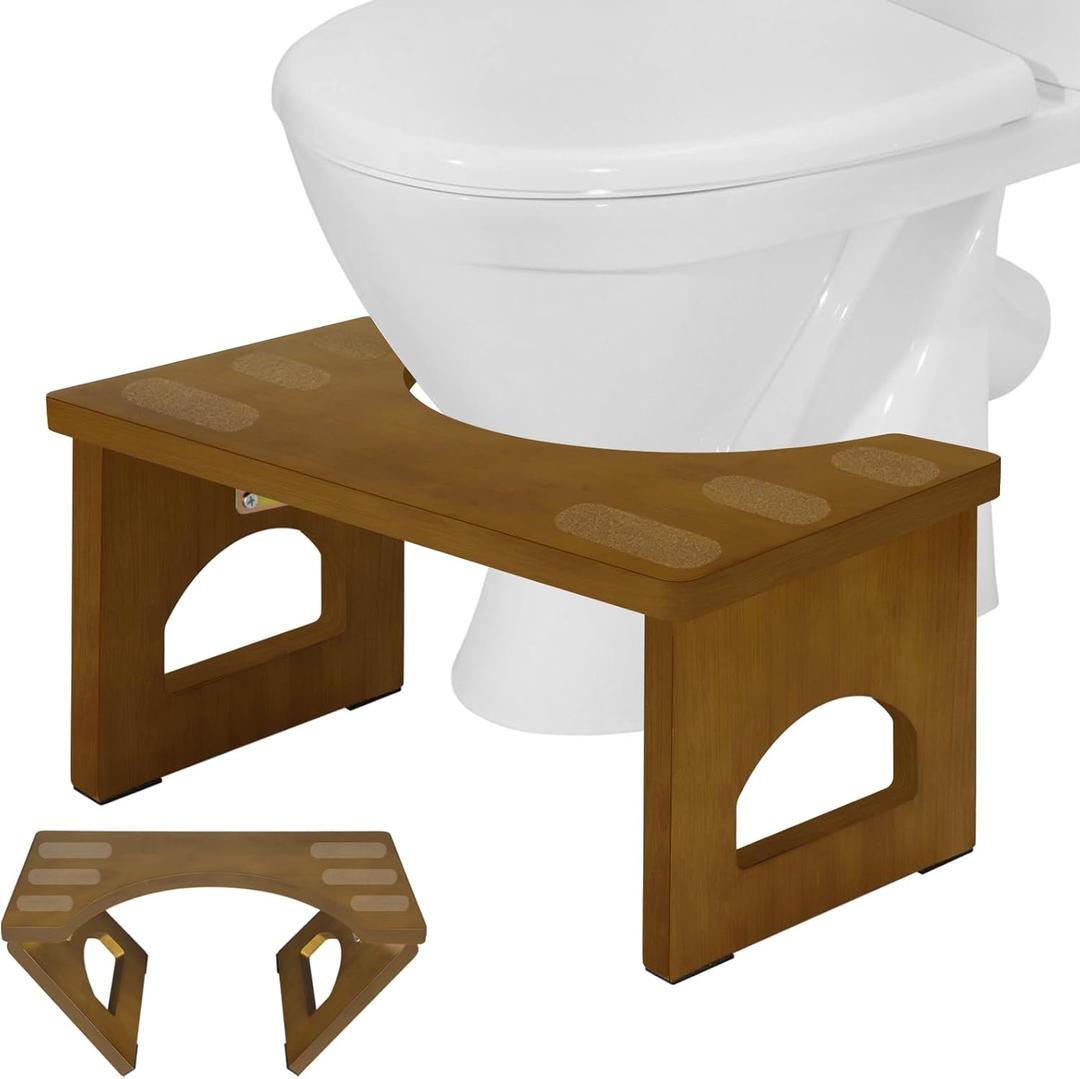 JACNITAD Foldable Toilet Stool, 7 Inch Poop Stool for Bathroom, Bamboo Toilet Stool Squat Adult, Collapsible Squatting Potty Stool with Non-Slip Strip (Foldable-Rustic Brown, Pack of 1)