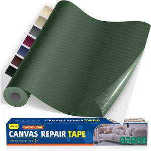 Self-Adhesive Canvas Repair Tape, 16" x 40" Waterproof Canvas Repair Patch, Fabric Patch Repairs Kit for Furniture, Tents, Sunbrellas, Boat Covers Awnings, Couches, Clothes, Bags Army Green