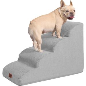 EHEYCIGA Curved Dog Stairs Ramp for High Beds 19.7" H, 4-Step Dog Steps for Small Dogs and Cats, Pet Stairs for High Bed Climbing, Non-Slip Balanced Pet Step Indoor, Light Grey