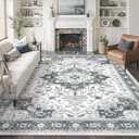 befbee Washable Area Rug 8x10, Area Rugs Stain Resistant Neutral Washable Rugs for Living Rooms Bedroom Vintage Non-Slip Thin Large Size Area RugGrey